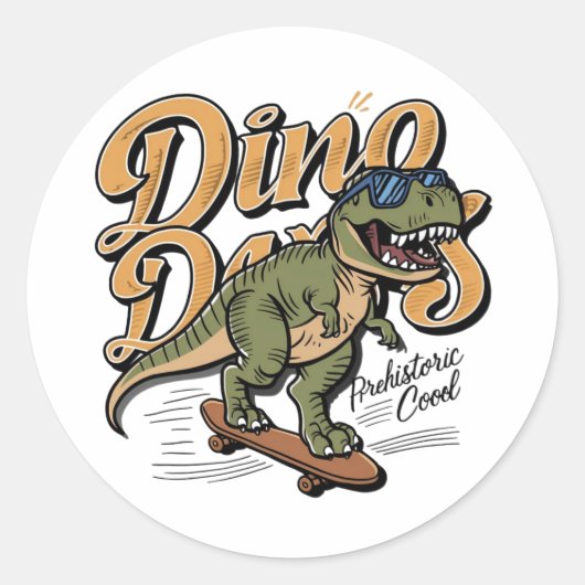 Dino Days Ronde Sticker (Voorkant)