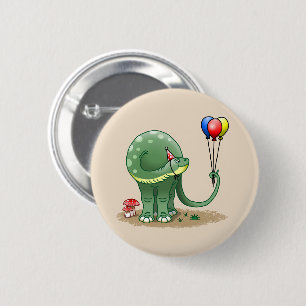 Dino die de verjaardagsballonnen vasthoudt ronde button 5,7 cm