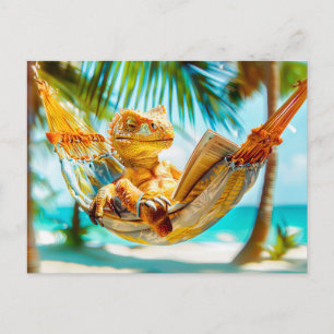 Dino die ontspant in een hangmat feestdagenkaart