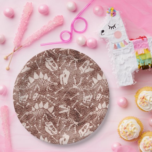 Dino Dig brown Papieren Bordje (Feest)