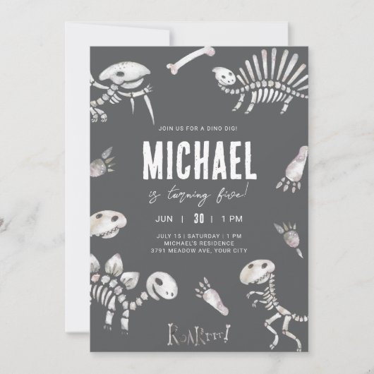 Dino Dig Theme Verjaardag Kaart (Voorkant)