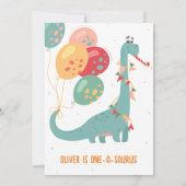Dino Dinosaurus Eén-A-Saurus Verjaardagsfeest Uitn Kaart (Achterkant)