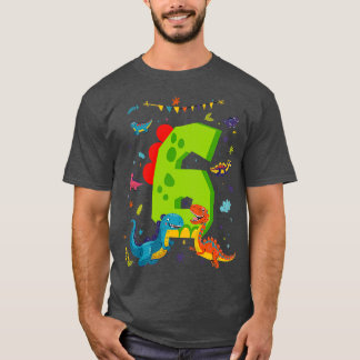 Dino Dinosaurussen Kinder 6e verjaardag 6 jaar oud T-shirt