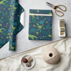 Dino Doodle Silhouetten Kinderen Dinosaurus Cadeaupapier