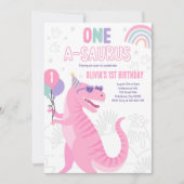 Dino Een A-Saurus 1e Verjaardagsfeest T-Rex Kaart (Voorkant)