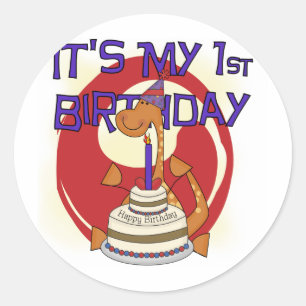 Dino Eerste Verjaardag Tshirts en geschenken Ronde Sticker