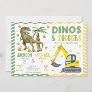 Dino en Bouwen Verjaardagsfeestje Kaart