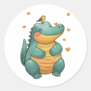Dino en kleine vogelvrienden ronde sticker