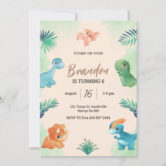 Dino Feest | Cute Dinosaurs Verjaardagsuitnodiging Kaart (Voorkant)