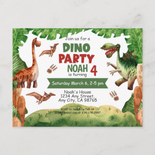 Dino Feest Jungle 4e Verjaardagsuitnodiging Postka Briefkaart