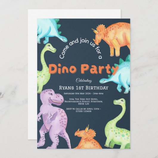 Dino-feest uitnodiging (Voorkant / Achterkant)