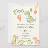 Dino Four Balloon 4e Anniversaire Fête Invitation (Devant)