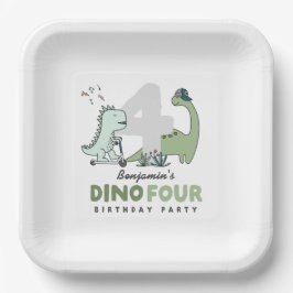 Dino Four Birthday Party Paper Plates Papieren Bordje