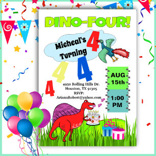 Dino Four Dinosaur Boy 4e Invitation anniversaire
