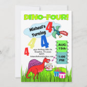 Dino Four Dinosaur Boy 4e Invitation anniversaire (Devant)