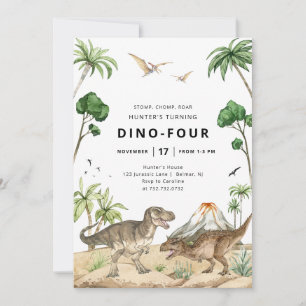 Dino-Four Dinosaur Verjaardagsuitnodiging Kaart