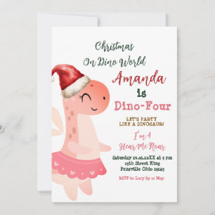 Dino-Four Kerstmis op Dino World Girl Verjaardag Kaart