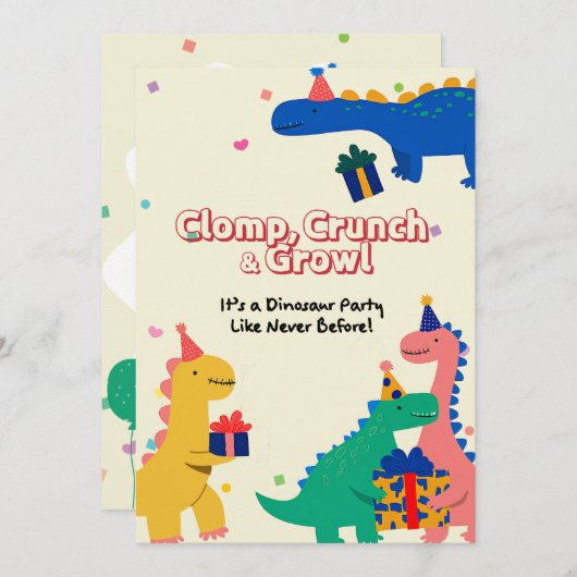 Dino Friends Verjaardag Uitnodiging (Voorkant / Achterkant)