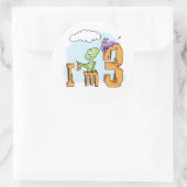 Dino Fun, 3e verjaardag Classic Round Sticker (Tas)