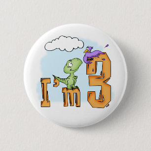 Dino Fun 3rd Birthday Ronde Button 5,7 Cm