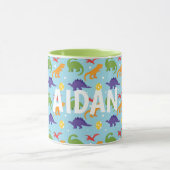 Dino Fun Kids Red Orange Green Purple Name Mug (Centre)