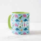 Dino Fun Kids Rose Orange Vert Bleu Nom Mug (Devant gauche)