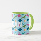 Dino Fun Kids Rose Orange Vert Bleu Nom Mug (Devant droit)