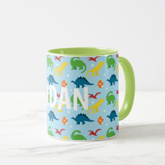 Dino Fun Red Yellow Green Blue Kinder Custom Mok (Voorkant rechts)