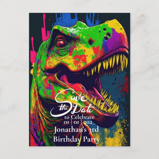 Dino Gelukkige T-Rex Save the date Briefkaart (Voorkant)