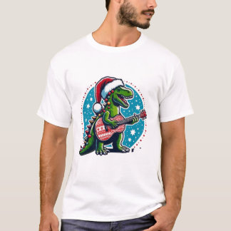 Dino Gitaarspeler Kerst Grappige dag T-shirt
