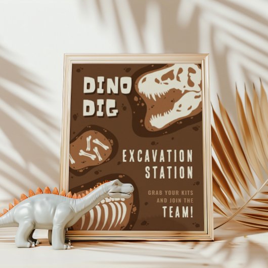 Dino graaf Dinosauriër Opgravingsstation Feestpost Poster