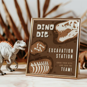 Dino graaf Dinosauriër Opgravingsstation Feestpost Poster