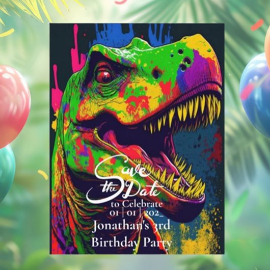 Dino Happy T-Rex De datum opslaan Briefkaart