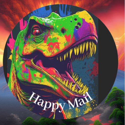 Dino Happy T- Rex Happy Mail Ronde Sticker