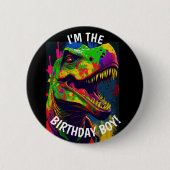 Dino Happy T Rex VERJAARDAG Jongen Ronde Button 5,7 Cm (Voorkant)