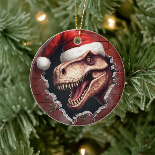 Dino in Santa Hat - 3D Keramisch Ornament (Boom)