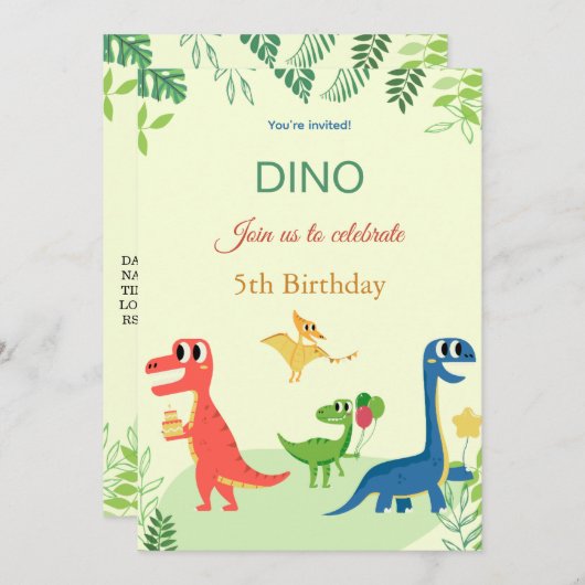 Dino invitation anniversaire (Devant / Derrière)