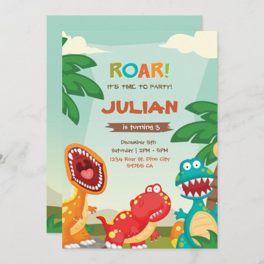 Dino Invitation Dinosaur Party (Devant / Derrière)
