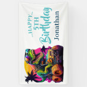 Dino Jurassic Oerwoud kinderen Verjaardagsblauw Spandoek (Verticaal)