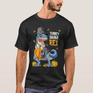 Dino kalkoen danken jongens Saurus rex pelgrim T-shirt