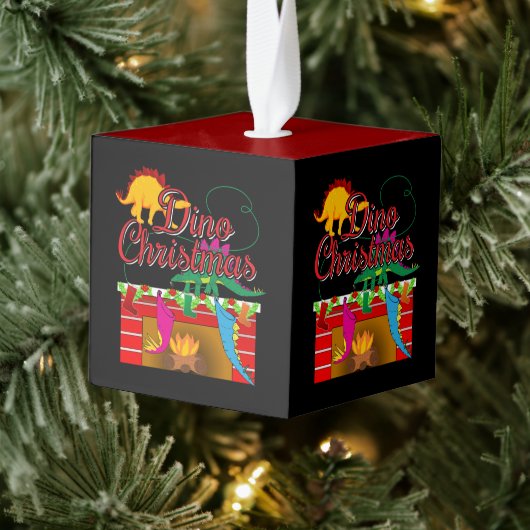 Dino Kerstmis - Dinosaur Stockings Kubus Ornament (Boom)