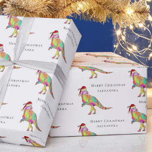 Dino Kerstmis Gefeliciteerd Persoonlijke Meisjesna Cadeaupapier