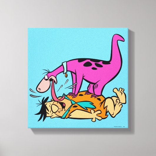 Dino Licking Fred Flintstone Canvas Afdruk (Voorkant)
