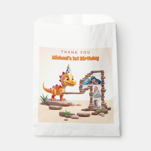 Dino Little Dragon | 1e verjaardag groot aantal fo Bedankzakje (Voorkant)