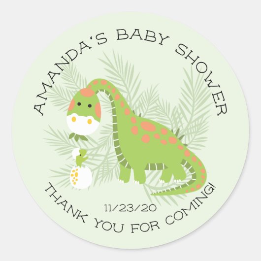 Dino Love Boys Baby shower Favoriser Sticker (Devant)