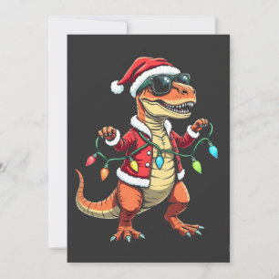 Dino met Kerstverlichting en Kerstman Hoed Kaart