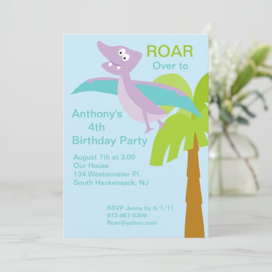 DINO-mijt Pterodactyl Kinderen Aanwezige uitnodigi Kaart (Staand voorkant)
