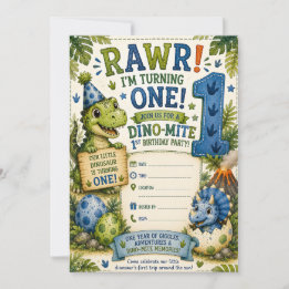 Dino-Mite 1e verjaardagsuitnodiging Kaart