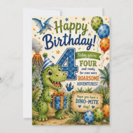 Dino-Mite 4e verjaardagskaart Kaart