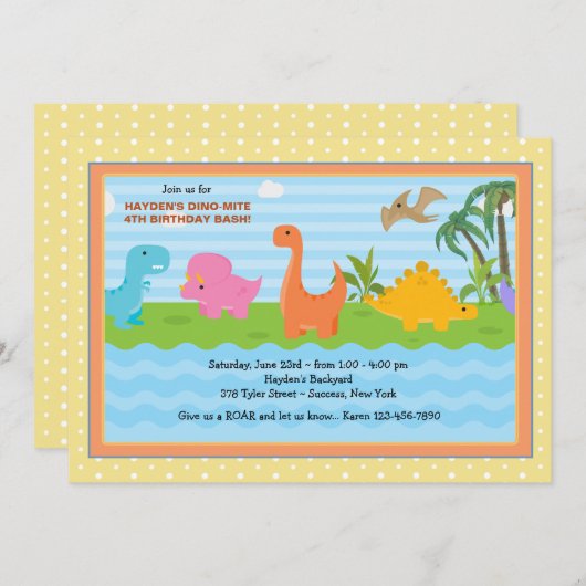 Dino-Mite Buddies Dinosaur Invitation (Devant / Derrière)
